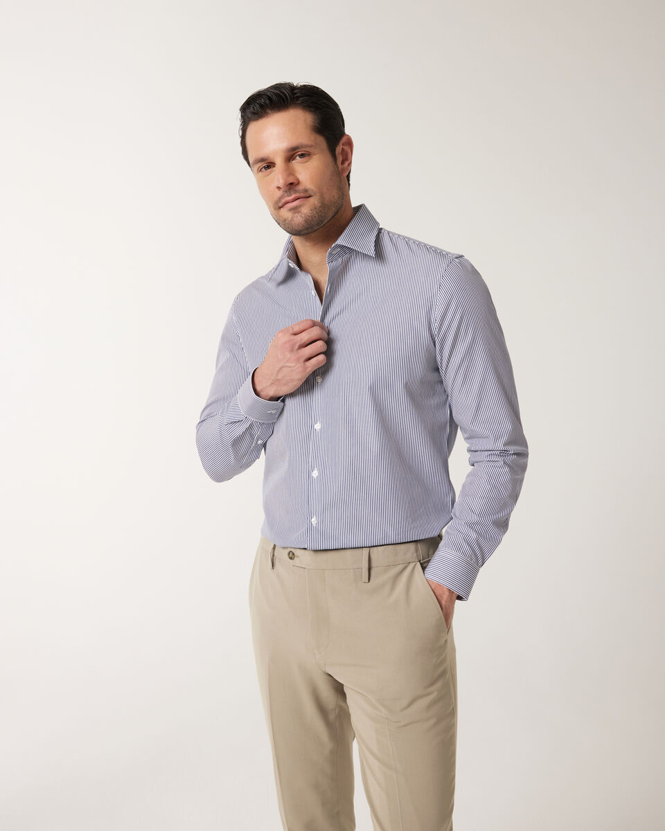 Striped Business Shirt, Navy, hi-res